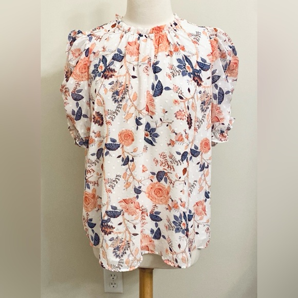Rachel Zoe Tops - Rachel Zoe White Orange Purple Floral XL Boho Chic Bloomcore Romantic Ruffle Top